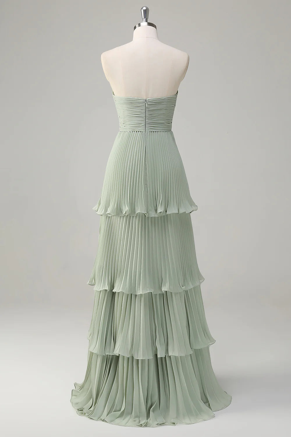 Dusty Sage A-Line Sweetheart Tiered Chiffon Floor Length Dress